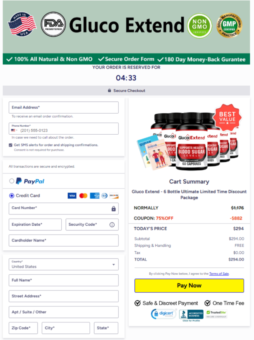 Gluco Extend secure checkout ensuring safe and protected online purchase for blood sugar support